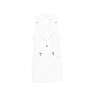 Elisabetta Franchi Short Dresses, female, White, Size: S Mini Dress in Double-Layer Stretch Cr&ecirc;pe Fabric with Logo Details