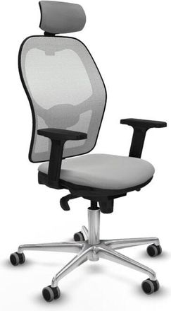 Piqueras y Crespo Piqueras Y Crespo - Jorquera Sincro Malla Blanca Similpiel Gris Claro Brazos 2d Base Aluminio Cabecero 2d Ruedas 65mm Engomada