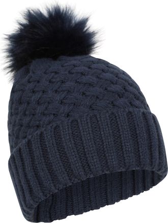 Mountain Warehouse Lisbon Fur Lined Womens Pom Beanie - Warm Ladies Winter Cap, Breathable Hat Cap, Easy Care - Best for Travelling, Walking & Camping Navy