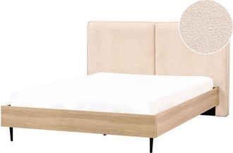 Beliani Letto matrimoniale in tessuto boucl&egrave; beige con testiera imbottita 160 x 200 cm Izernore