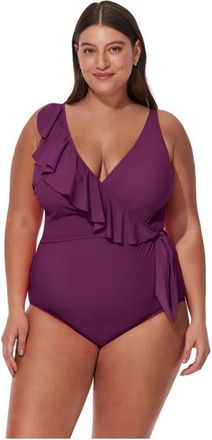 Gottex Tutti Frutti Plus Size Ruffle Surplice One Piece in Wine at Nordstrom, Size 20