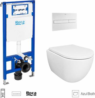 Roca Pack Wc Bastidor Empotrado Roca Duplo Cisterna Empotrada Y Pulsador Pl7 Blanco Mate Con Inodoro Suspendido Swiss 53 Cm Tornado Y Soft-close De Azul Ba