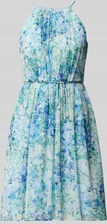 Jake*s Minikleid in Falten-Optik mit floralem Allover-Print in Blau Melange, Gr&ouml;&szlig;e 32