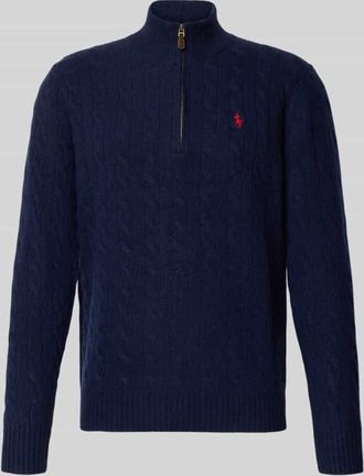 Polo Ralph Lauren Strickpullover aus Baumwoll-Kaschmir-Mix mit Stehkragen in Marine, Größe XXL