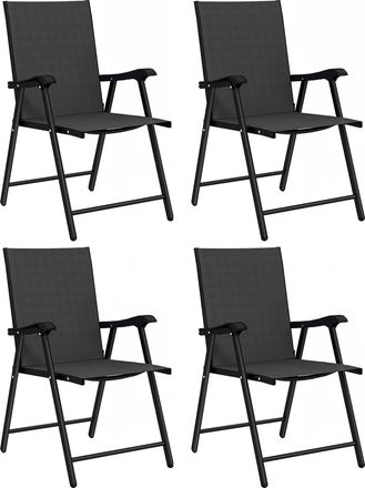 OUTSUNNY Pack De 4 Sillas De Camping Plegables, Con Respaldo Alto Y Reposabrazos, Tela Textilene Y Marco De Acero Para Terraza, Playa, Negro
