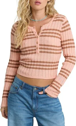 Billabong Ziggy Stripe Cotton Blend Knit Crop Top in Pale Peach at Nordstrom, Size X-Large