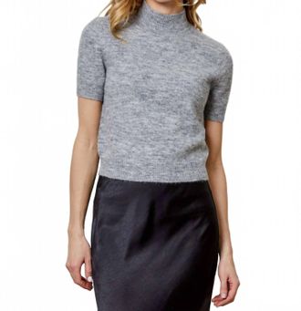 dh New York Short Sleeve Mock Neck Sweater In Heather Grey