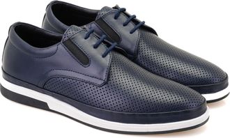 Desa Mens Leather Casual Lace-Ups - Leather Sole, Flat Heel | Navy - 42