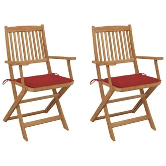 vidaXL Sedie da Giardino Pieghevoli 2 pz con Cuscini Massello Acacia vidaXL
