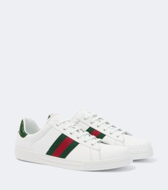 Gucci Zapatillas Ace de piel con Web