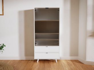 MYCS Vitrine Weiss - Moderne Glasvitrine: Schubladen in Weiss & T&uuml;ren in Kristallglas klar - Hochwertige Materialien - 77 x 168 x 37 cm, konfigurierbar