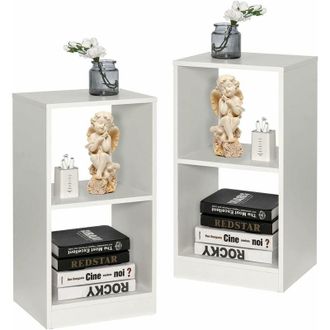 Costway Cosway 2 Estanter&iacute;as De Sal&oacute;n, Librer&iacute;a De 2 Niveles Blanca, Mesa Auxiliar, Dispositivo Antivuelco, 38 X 33 X 72,5cm, Estudio, Dormitorio, Sala De Est