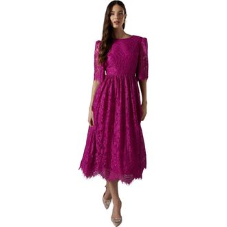 Coast Lace Short Sleeve Midi Dress in Magenta at Nordstrom, Size 6