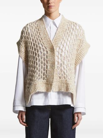 PESERICO maxi-mesh sequin cardigan - women - Polyamide/Polyester/Alpaca - 40 - Neutrals
