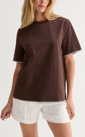 Crescent Blanket Stitch Boxy T-Shirt in Brown at Nordstrom, Size X-Small