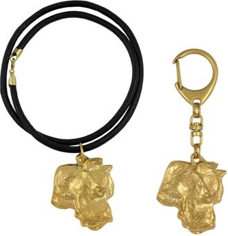 OEM Perro Argentino, Dogo Argentino - Llavero Y Collar Con Perro En Caja, Producto Ba&ntilde;ado En Oro De Alta Calidad, Marca Art-dog