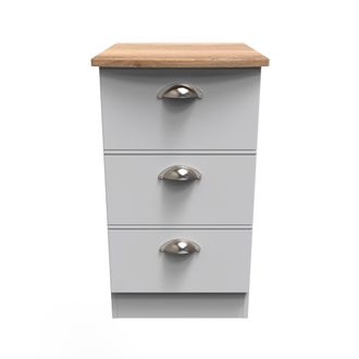 Welcome Furniture Westminster Ready Assembled 3 Drawer Bedside Cabinet in Grey Matt & Riviera Oak - Welcome Furniture | TJ Hughes