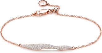 Monica Vinader Rose Gold Riva Diamond Wave Chain Bracelet Diamond