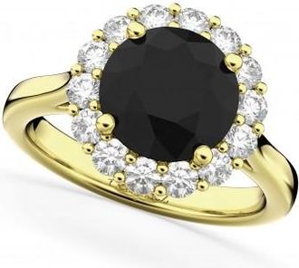 Allurez Round Black Diamond & Diamond Engagement Ring 14K Yellow Gold (3.20ct)