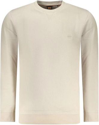 HUGO BOSS Katoenen sweatshirt met geribbelde manchetten en zoom - Heren - Sweatshirts - Beige - M - Katoen - Hoodies & sweatvesten