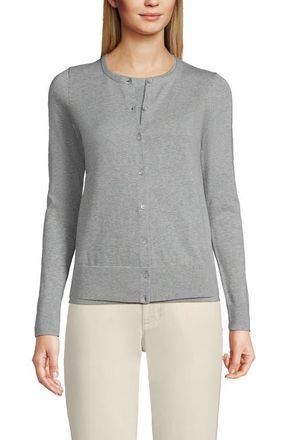 Lands End Fine Gauge Cotton Cardigan Sweater in Gray Heather at Nordstrom, Size X-Large P