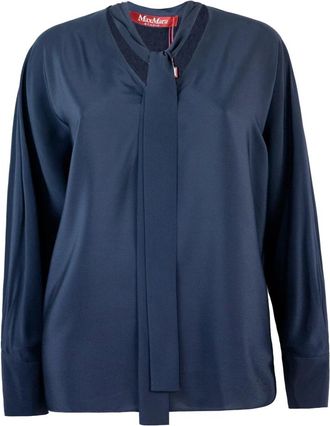 Max Mara Overhemden, Dames, Blauw, S, Blauwe Zijden Overhemd