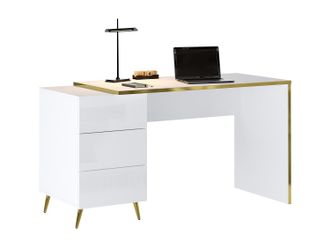 Vente-Unique Escritorio con cajones - Blanco brillante y dorado - MARZIALO