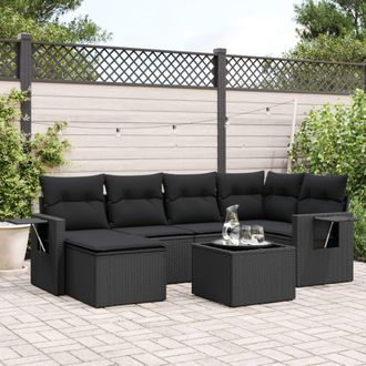 vidaXL Vidaxl - Set De Comedor De Jard&iacute;n 7 Pzas Y Cojines Rat&aacute;n Sint&eacute;tico Negro