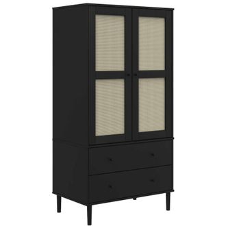 vidaXL Wardrobe SENJA Rattan Look Black 90x55x175 cm Solid Wood Pine vidaXL