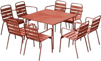 Vente-Unique Comedor de jard&iacute;n de metal - una mesa de 120 cm y 8 sillas apilables - Terracota - MIRMANDE de MYLIA