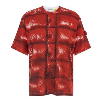 Moncler Tops, Heren, Rood, M, Katoen, Bedrukt katoenen jersey T-shirt