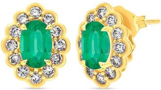 Le Vian Center Precious 14K 1.04 Ct. Tw. Diamond & New Emerald Stud Earrings