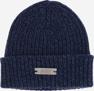 Autry Mens Wool Beanie With Logo Navy Hat