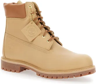 Timberland Mens Beige Water-Proof Leather Boots With Logo Plate Calf