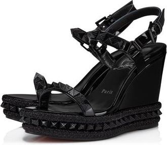 Christian Louboutin Pyraclou Wedge Sandal in Black/Lin Black at Nordstrom, Size 11Us