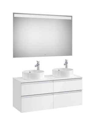 Roca Roca - Pack Mueble Base De 4 Cajones Para Dos Lavabos Y Espejo Led The Gap Color: Blanco
