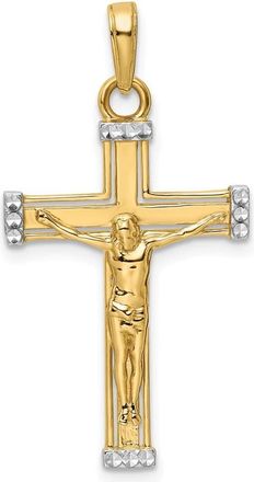Diamond2Deal 14k Yellow Gold Rhodium Diamond-Cut Crucifix Pendant