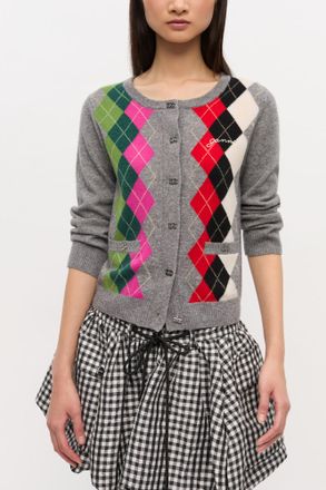 Ganni Grey Check Cardigan - Size XXS Merino Wool