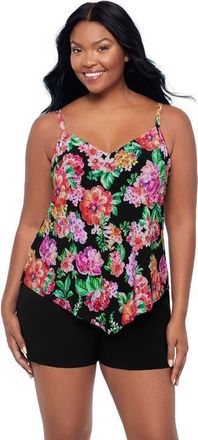 Trimshaper Hank Control Swim Romper with Pockets in Desert Flora at Nordstrom, Size 18