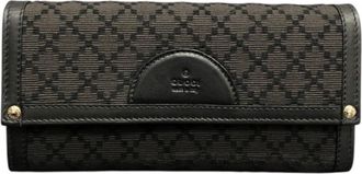 Gucci Black Leather Canvas Long Wallet (Bi-Fold) (Pre-Owned)