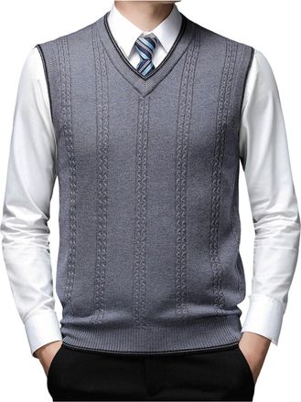 Generic Mens Sleeveless Jumpers & Knitted Gilets Mens Sleeveless V Neck Plain Sweater Vest V Neck Jumpers Vest Casual Vest Gentleman Tank Tops