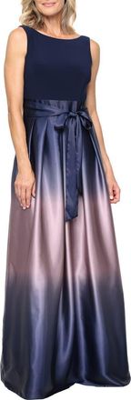 S.L. Fashions SLNY Ombre Satin Gown in Navy/mauve at Nordstrom, Size 14 P
