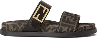 Fendi Brown Jacquard Slide Sandals with Baguette Buckle