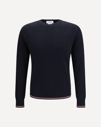 Thom Browne Crewneck cotton knit Sweater with 4-bar detail Male 3