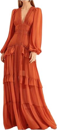 Generic Floaty Tiered Maxi Dress with Long Puff Sleeves and Side Split Glamorous Cut Out Gowns for Women