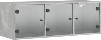 vidaXL Mueble De Pared Puertas De Vidrio Gris Hormig&oacute;n 102x37x35 Cm Vidaxl