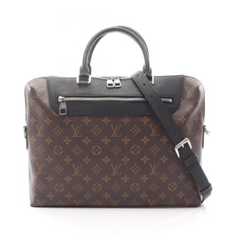 Louis Vuitton Black Brown Coated Canvas Leather Briefcase (Pre-Owned)