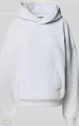 Review Hoodie mit Spitzenkanten und Logo-Stickerei in Hellgrau Melange, Gr&ouml;&szlig;e XL