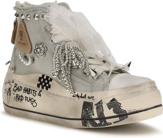 R13 Womens High Top Sneakers Off White With Charms
