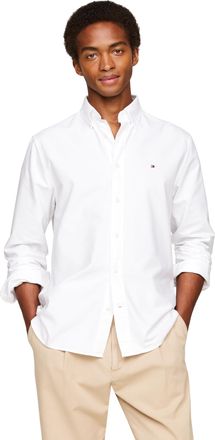 Tommy Hilfiger Long Sleeve Oxford Regular Fit, Mens Button Down Shirts, Also Available in Big and Tall, Optic White, Medium